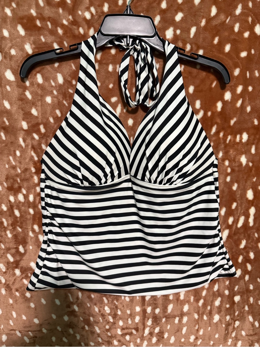 Catalina Black and White Striped Halter Tankini Swim Top